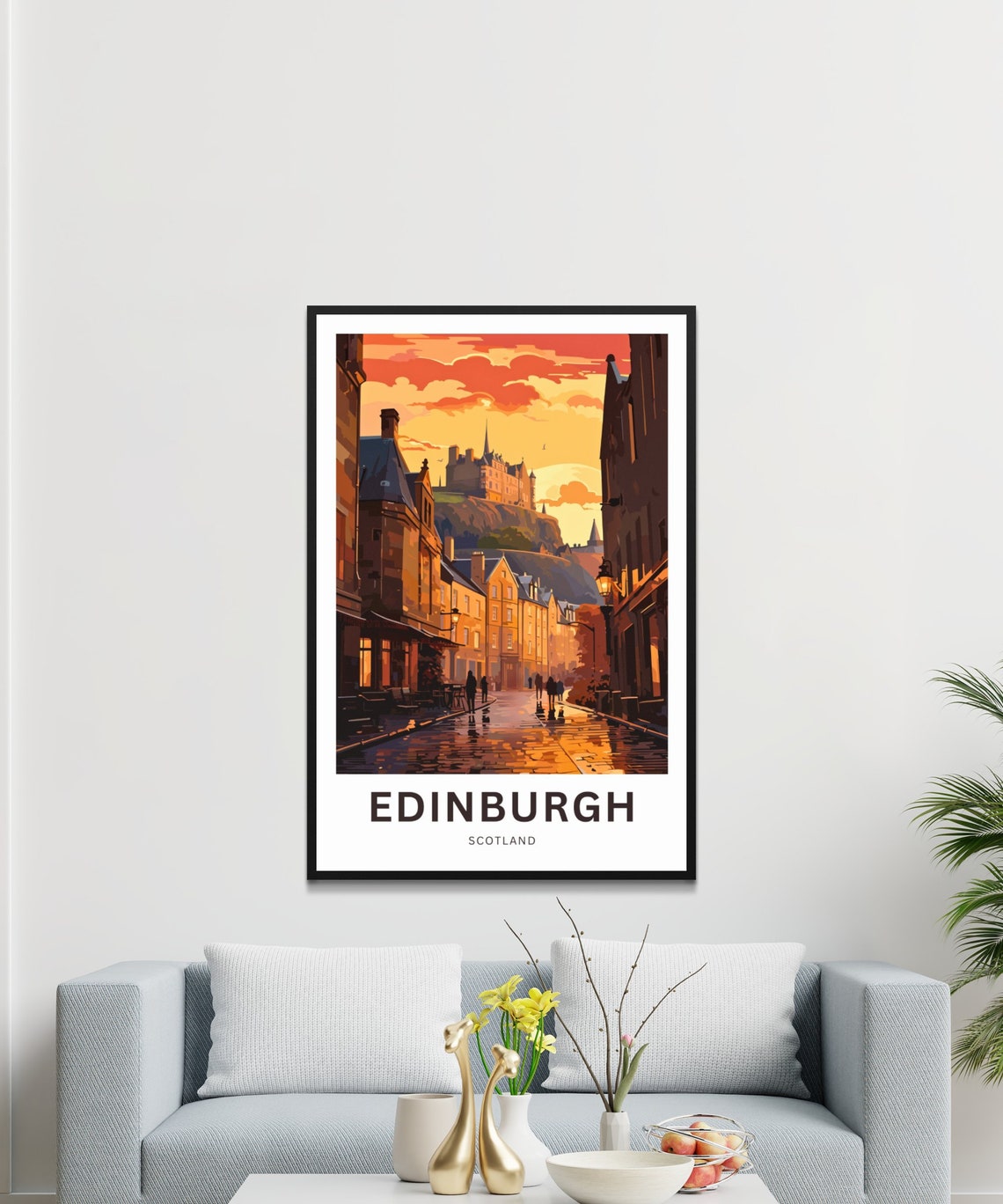 Edinburgh Scotland Castle Rock Old Cobblestone Street Poster - Image 3