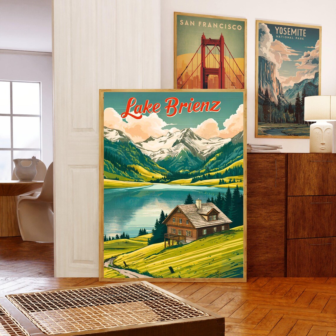 Lake Brienz Swiss Chalet Alpine Meadow Vintage Travel Poster - Image 5