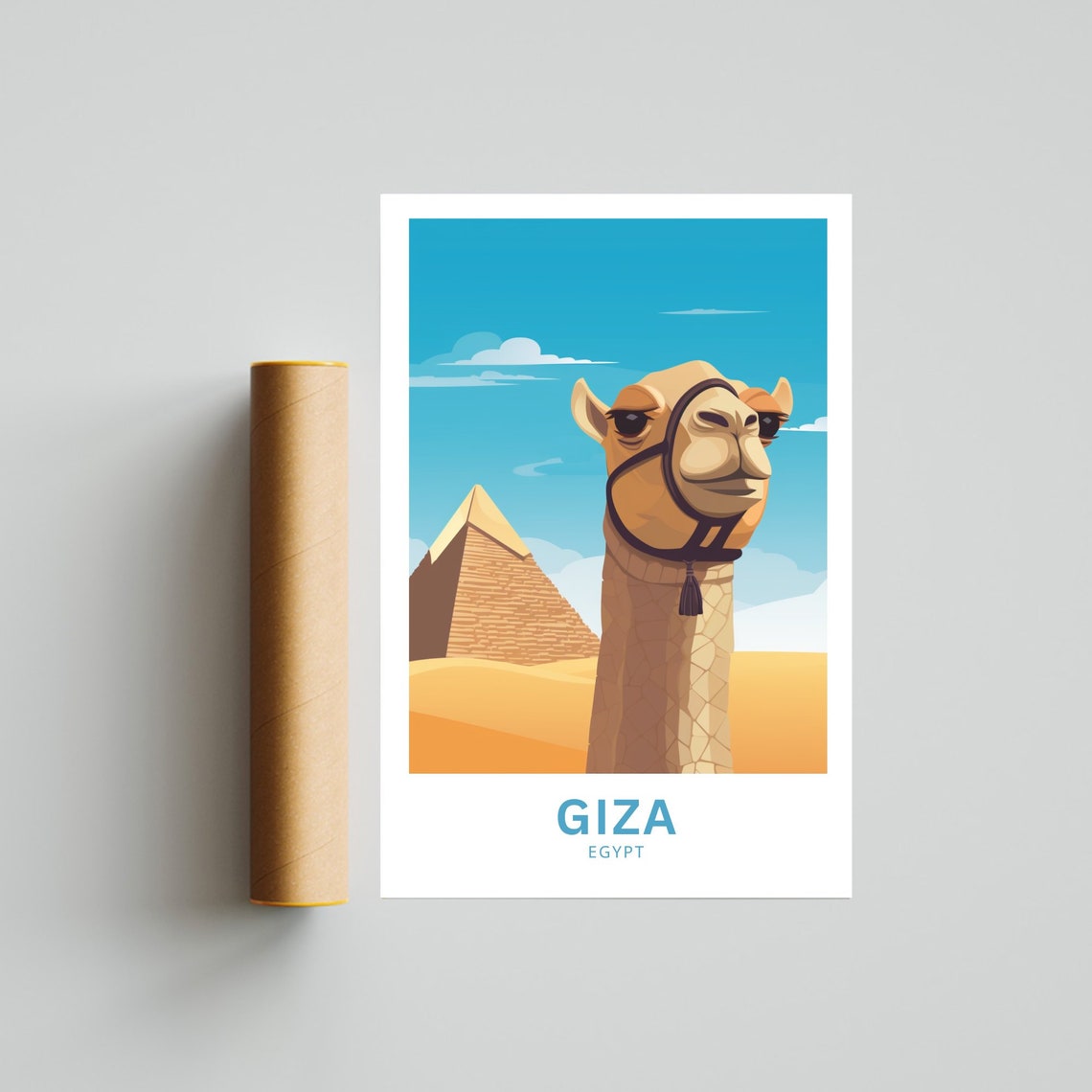 Giza Egypt Smiling Camel Portrait Pyramid Desert Scene Poster - Image 5