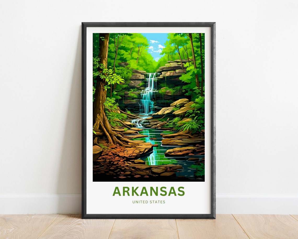 Arkansas Forest Waterfall Mossy Rocks Green Nature Travel Poster