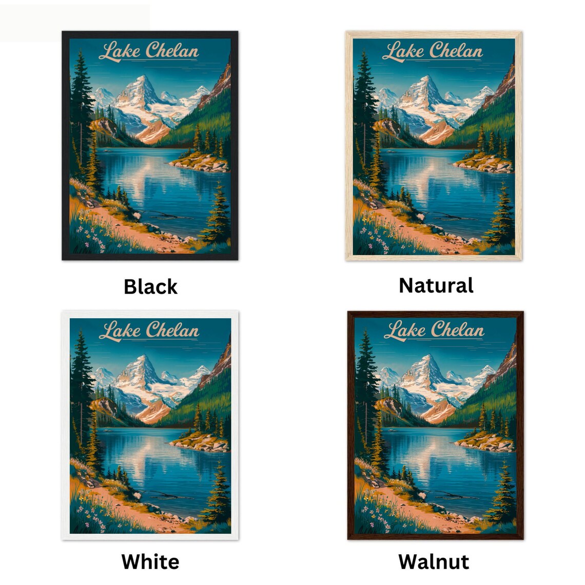Lake Chelan Script Lettering Vintage Mountain Lake Travel Poster Gift - Image 4
