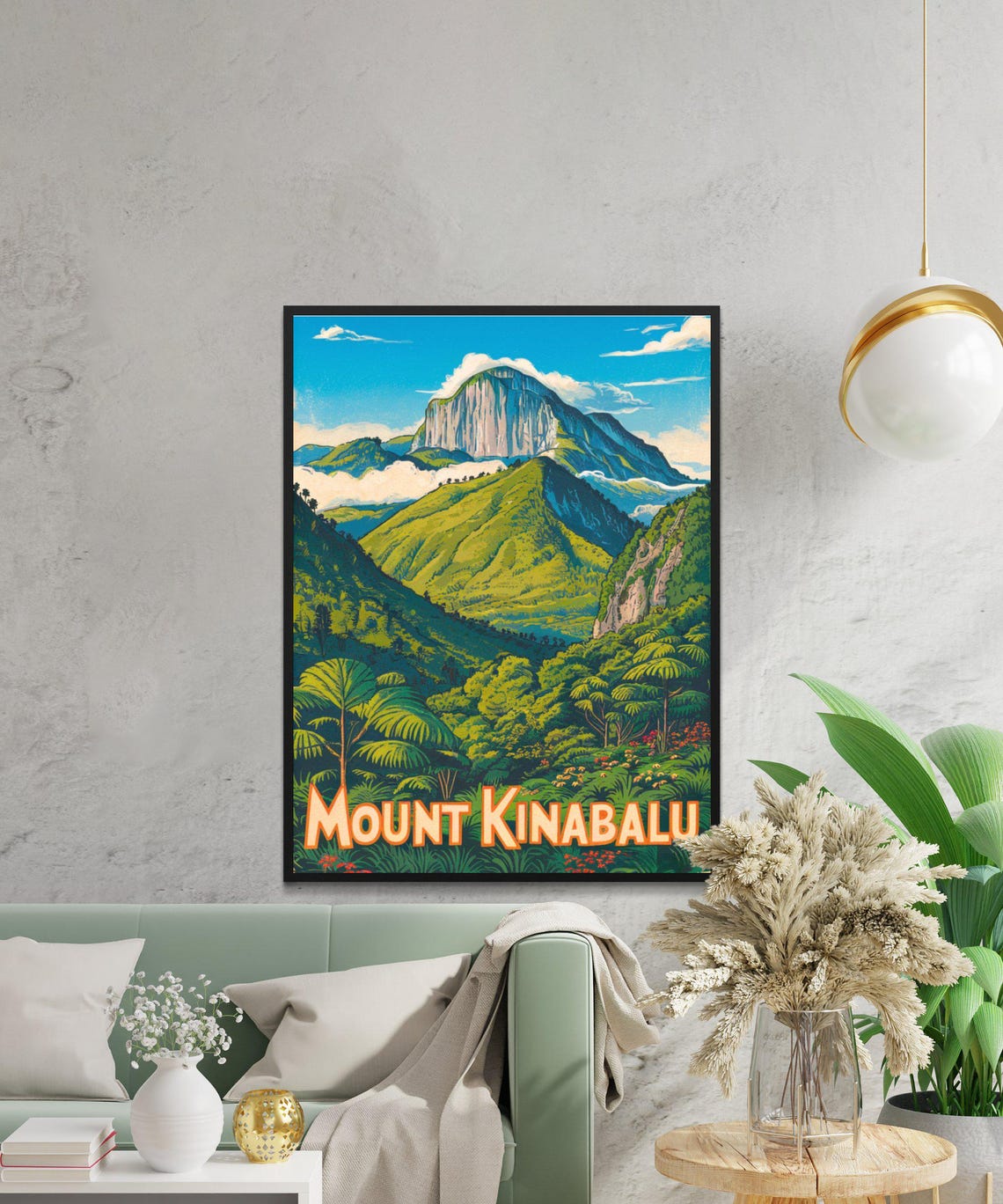 Mount Kinabalu Malaysia Jungle Cliffs Dramatic Retro Travel Poster - Image 3