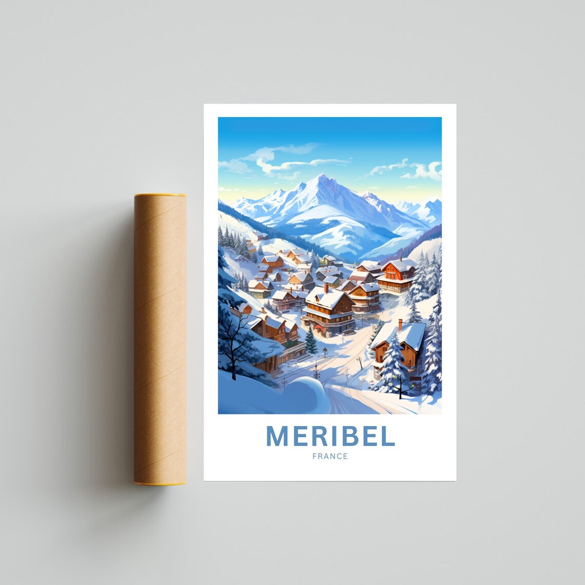 Personalized Meribel France Snowy Ski Village Retro Winter Poster - Image 4