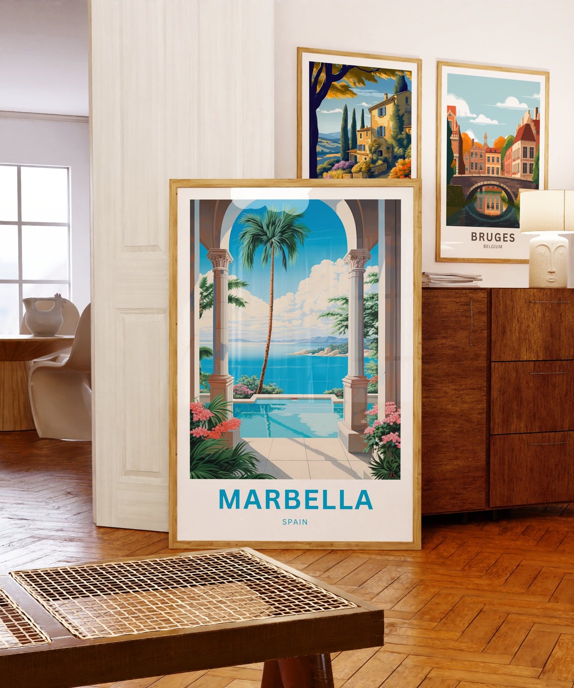 Marbella Spain Seaside Terrace Pool Palm Personalized Art Print - Image 5