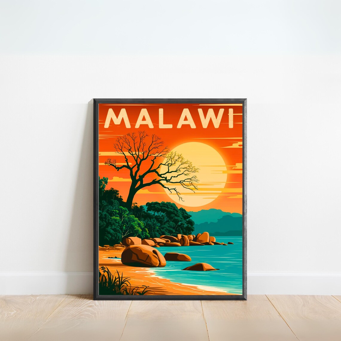 Lake Malawi Vintage Travel Poster, Africa Wall Art Print
