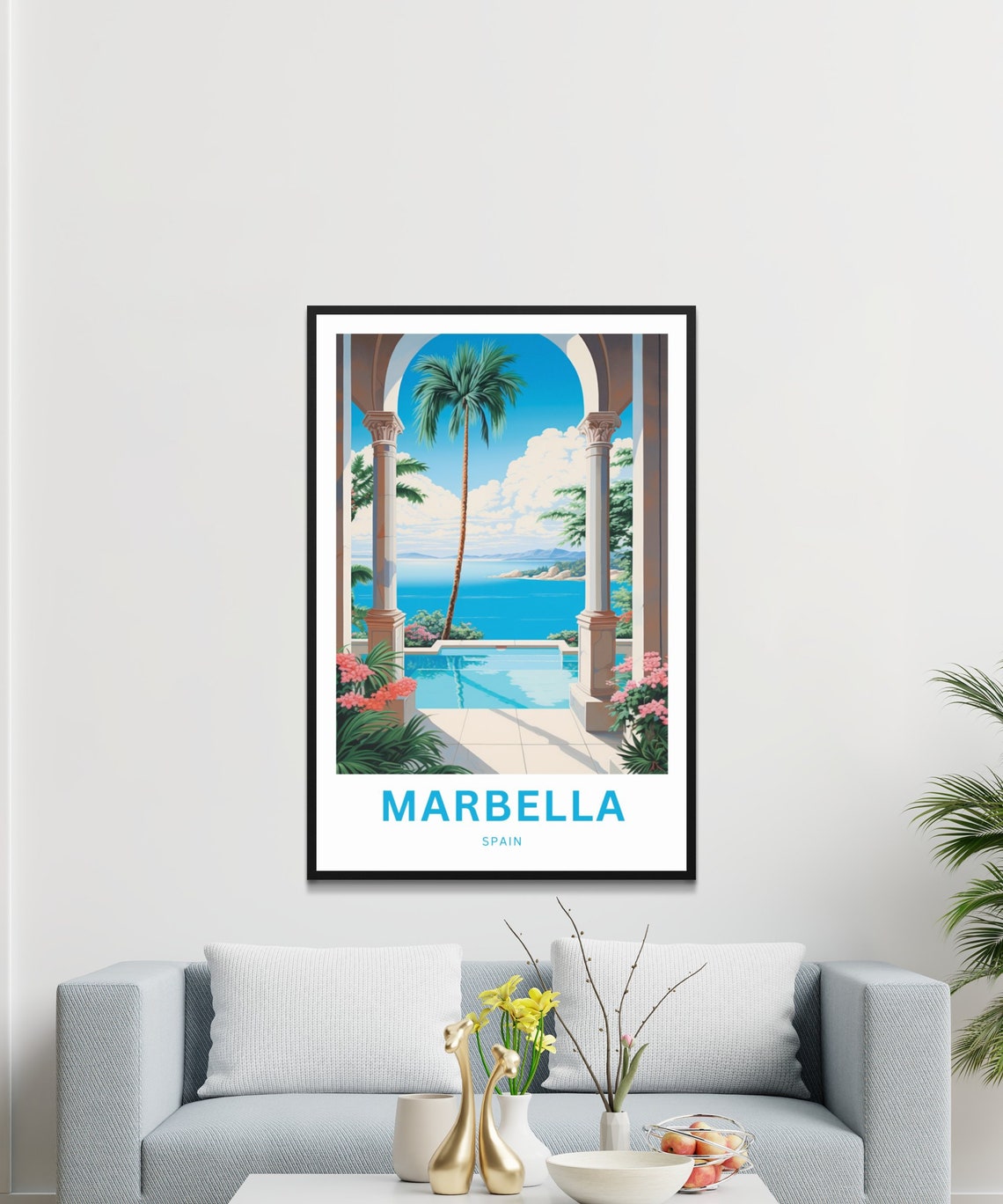 Marbella Spain Seaside Terrace Pool Palm Personalized Art Print - Image 3