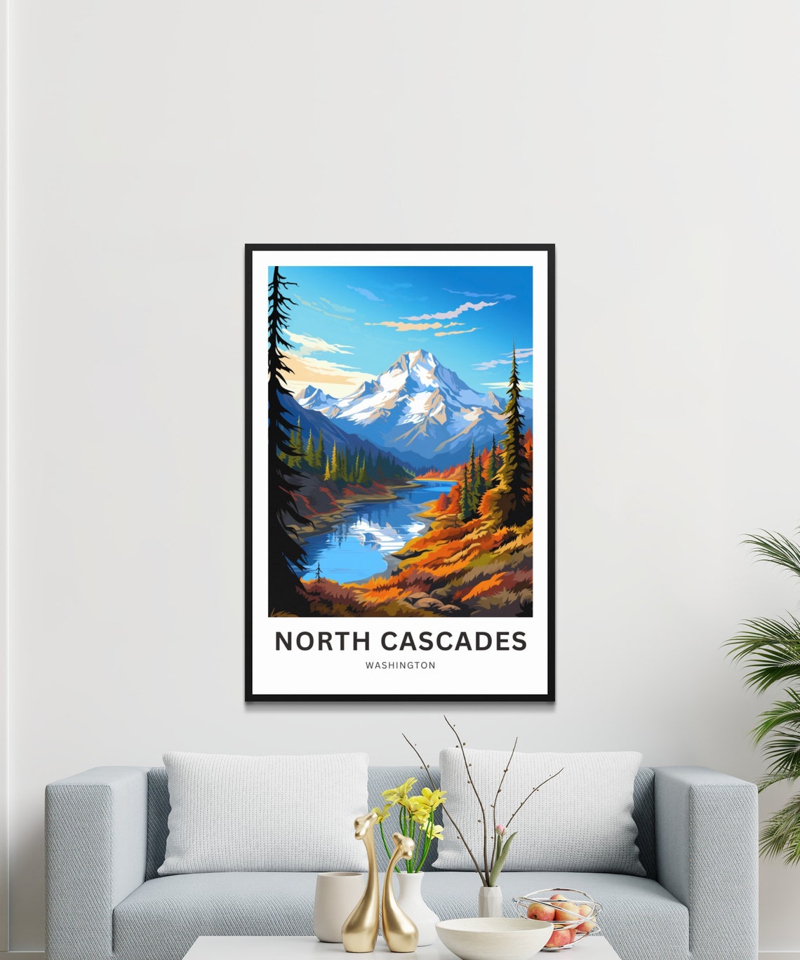 Personalized North Cascades Washington Autumn Lake Peak View Poster - Image 3