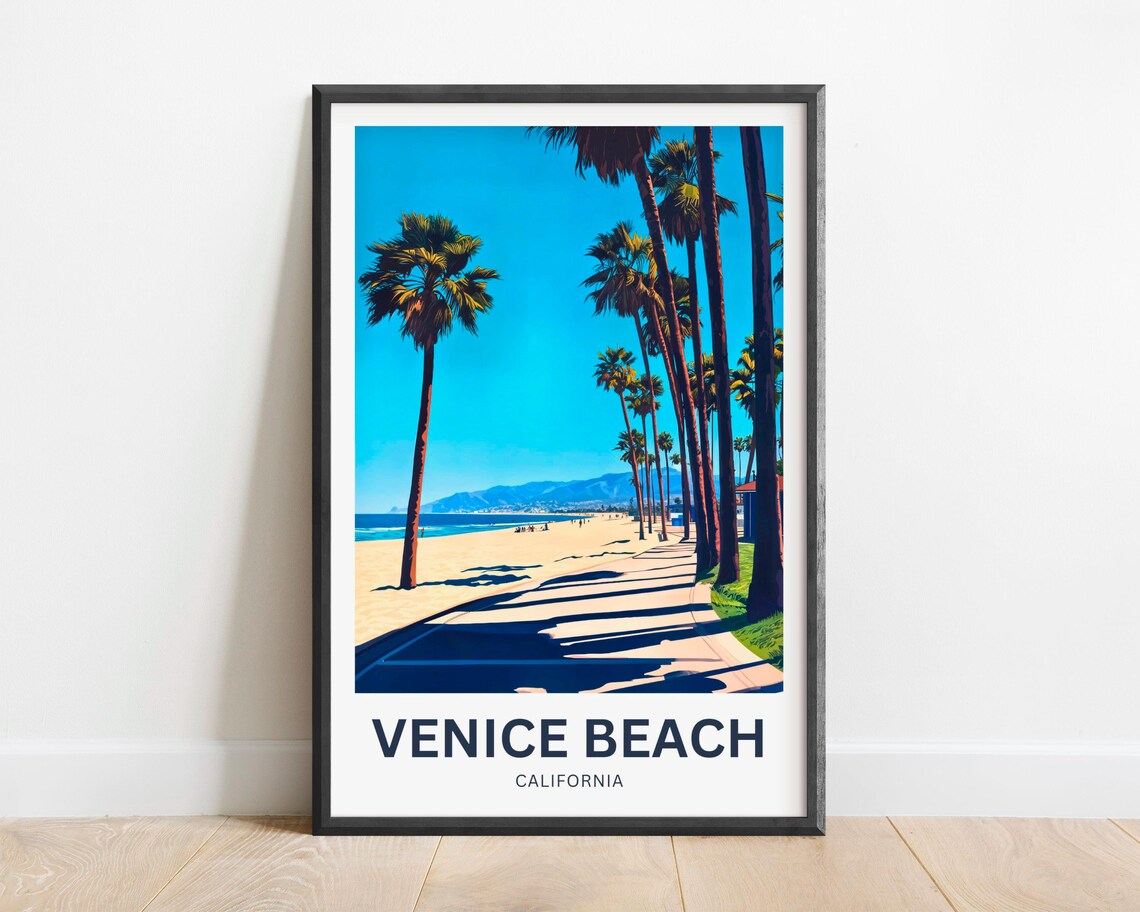Venice Beach California Palm Trees Boardwalk Scenic Travel Poster