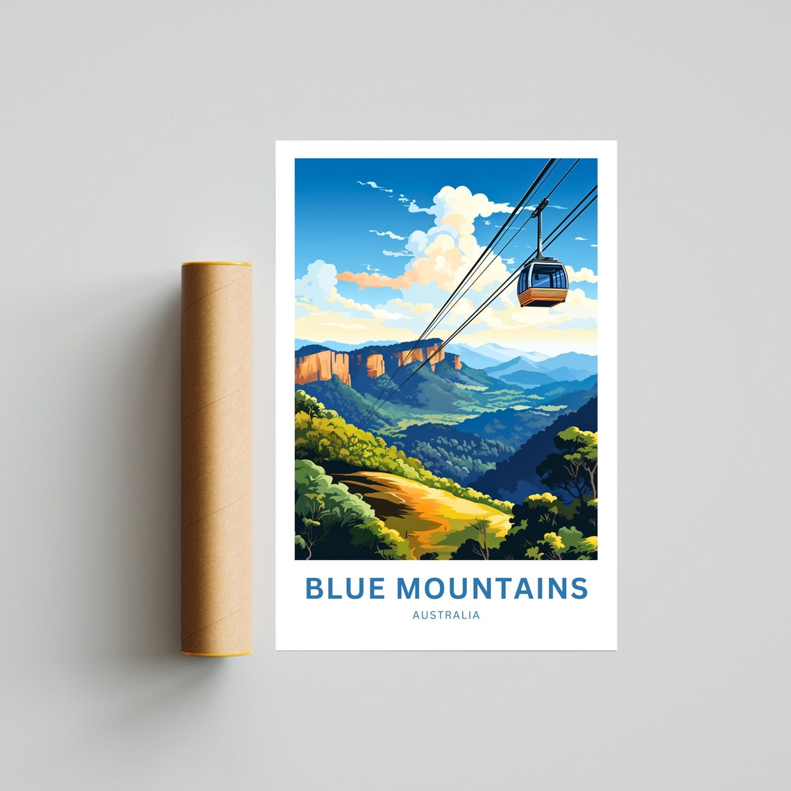 Blue Mountains Australia Cable Car Valley Overlook Custom Text Poster - Image 4