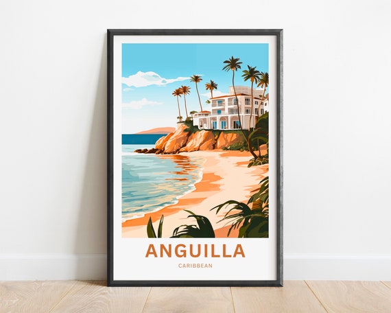Anguilla Travel Print Anguilla Poster Caribbean Wall Art Framed Present Gift Caribbean Present