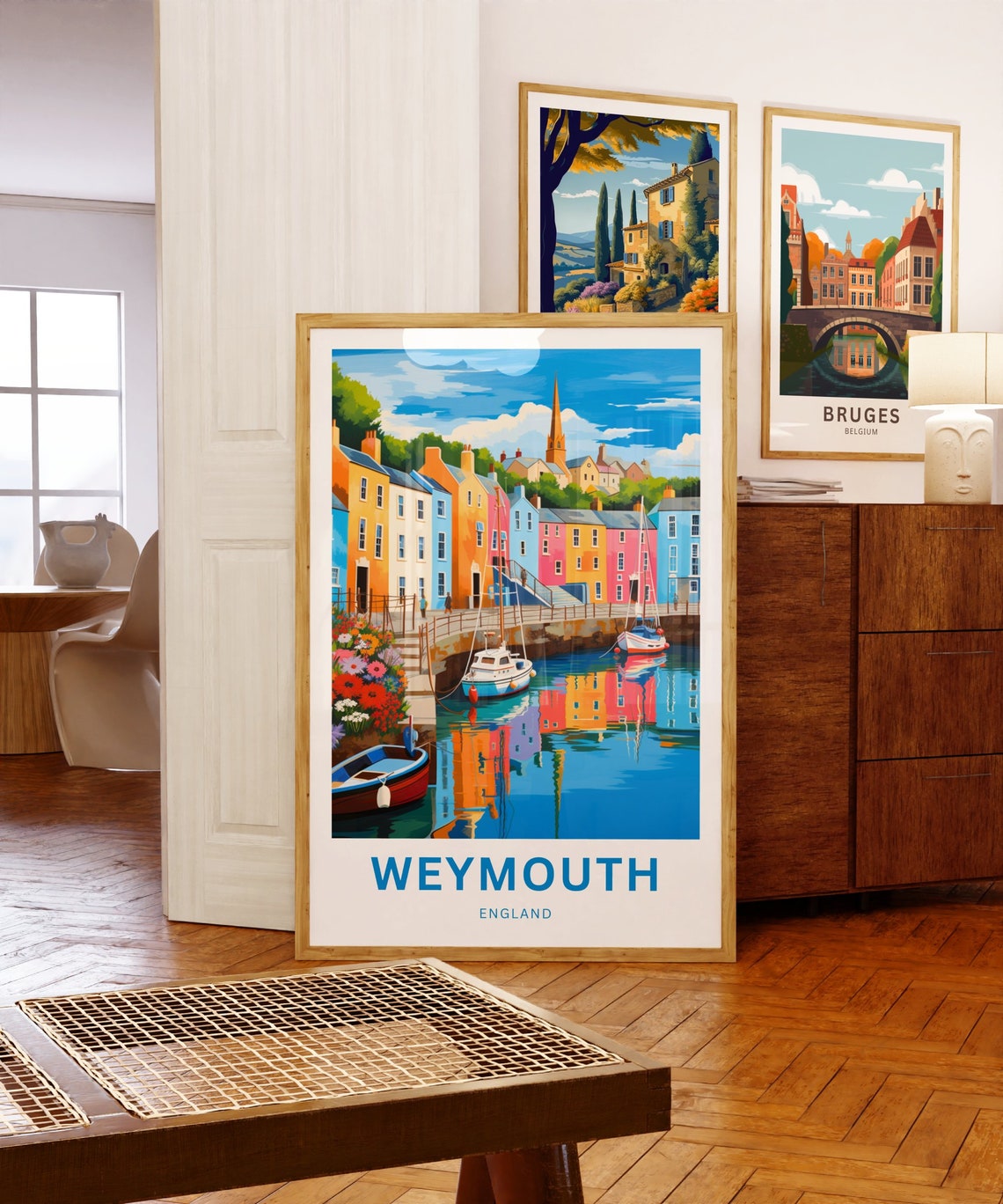 Weymouth England Colorful Waterfront Harbor Reflection Poster - Image 5