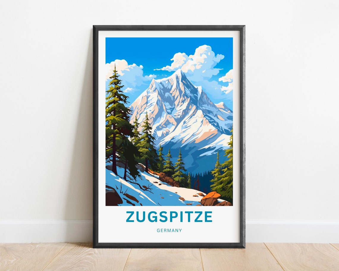 Zugspitze Germany Snowy Alpine Peak Pine Forest Travel Poster