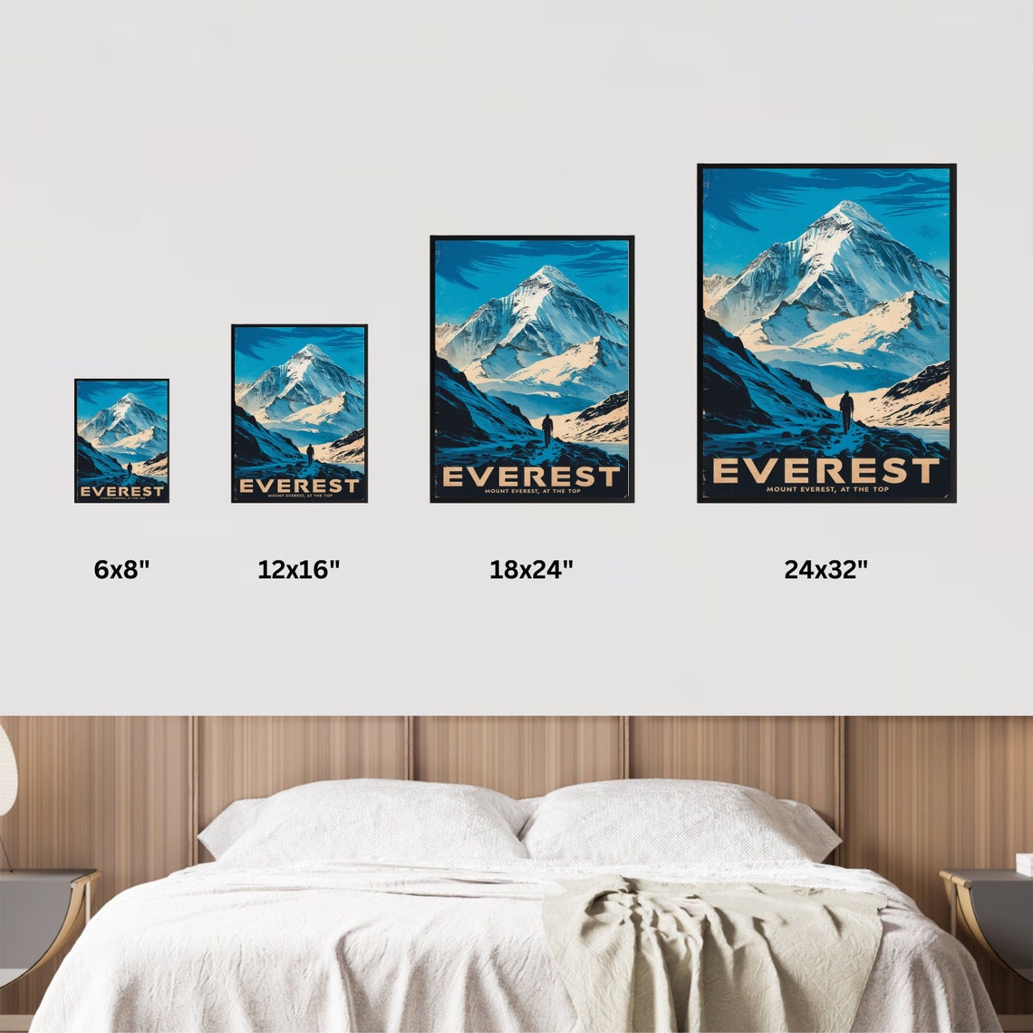 Everest At The Top Climber Rocky Ridge Blue Shadow Vintage Poster - Image 4