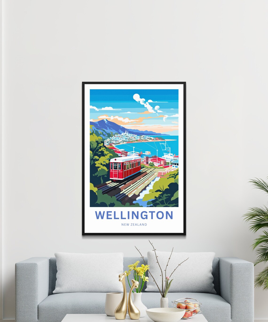 Wellington New Zealand Iconic Red Cable Car Harbor View Poster - Image 5
