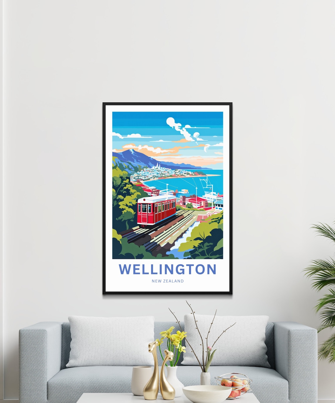 Wellington New Zealand Red Cable Car Harbor View Travel Poster - Image 5