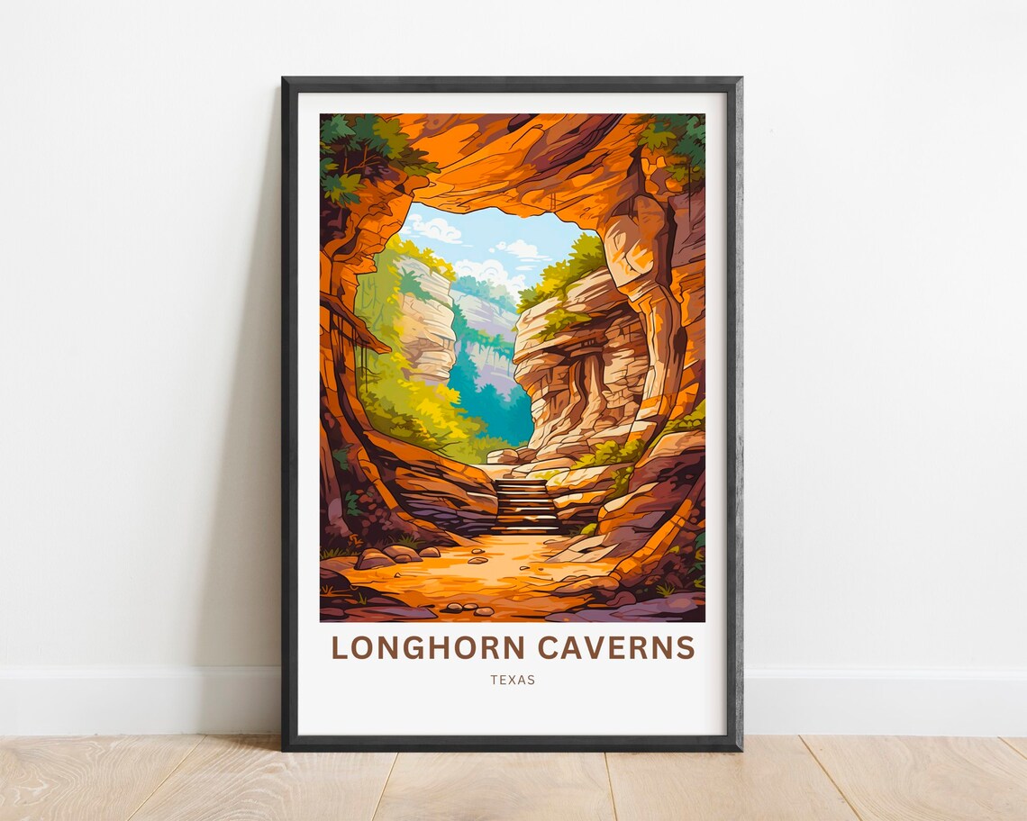 Longhorn Caverns Texas Personalized Orange Canyon Travel Poster