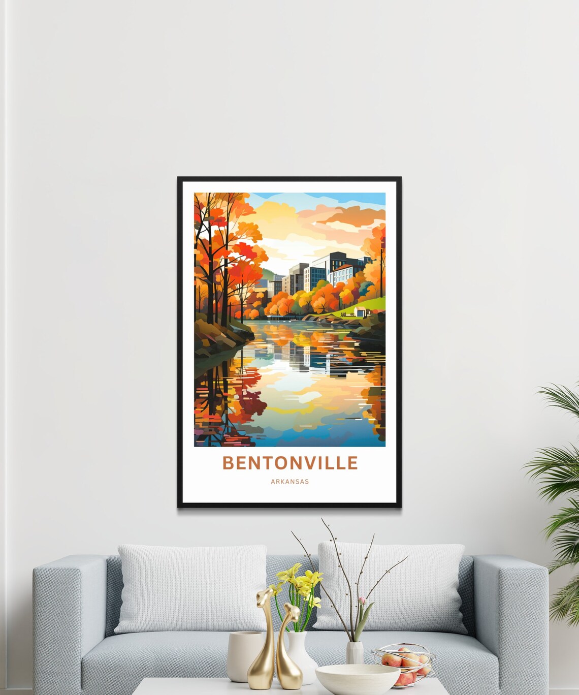 Personalized Bentonville Arkansas Autumn Lake Reflection Travel Poster - Image 3