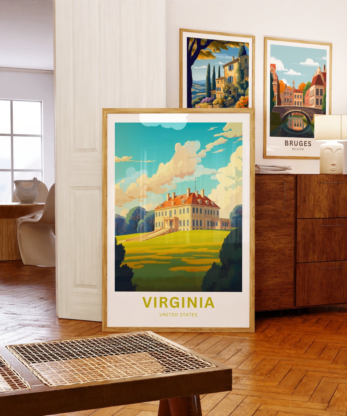 Virginia Grand Hilltop Mansion Golden Meadow Sunny Travel Poster - Image 5