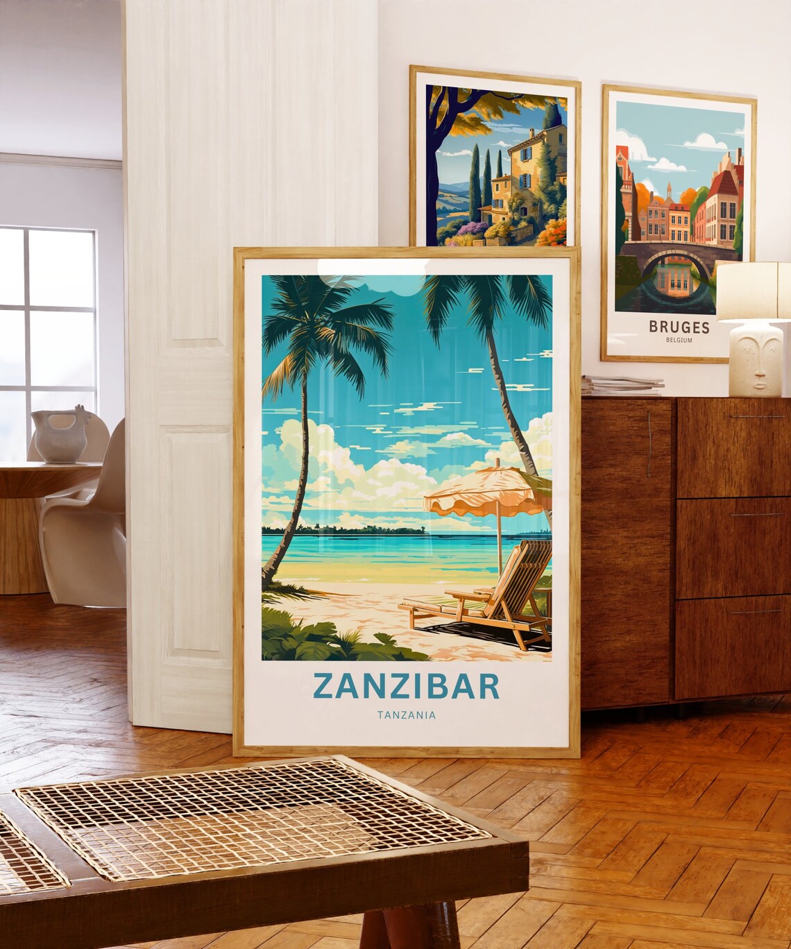 Zanzibar Tanzania Lounge Chair Under Parasol Beach Day Poster - Image 5