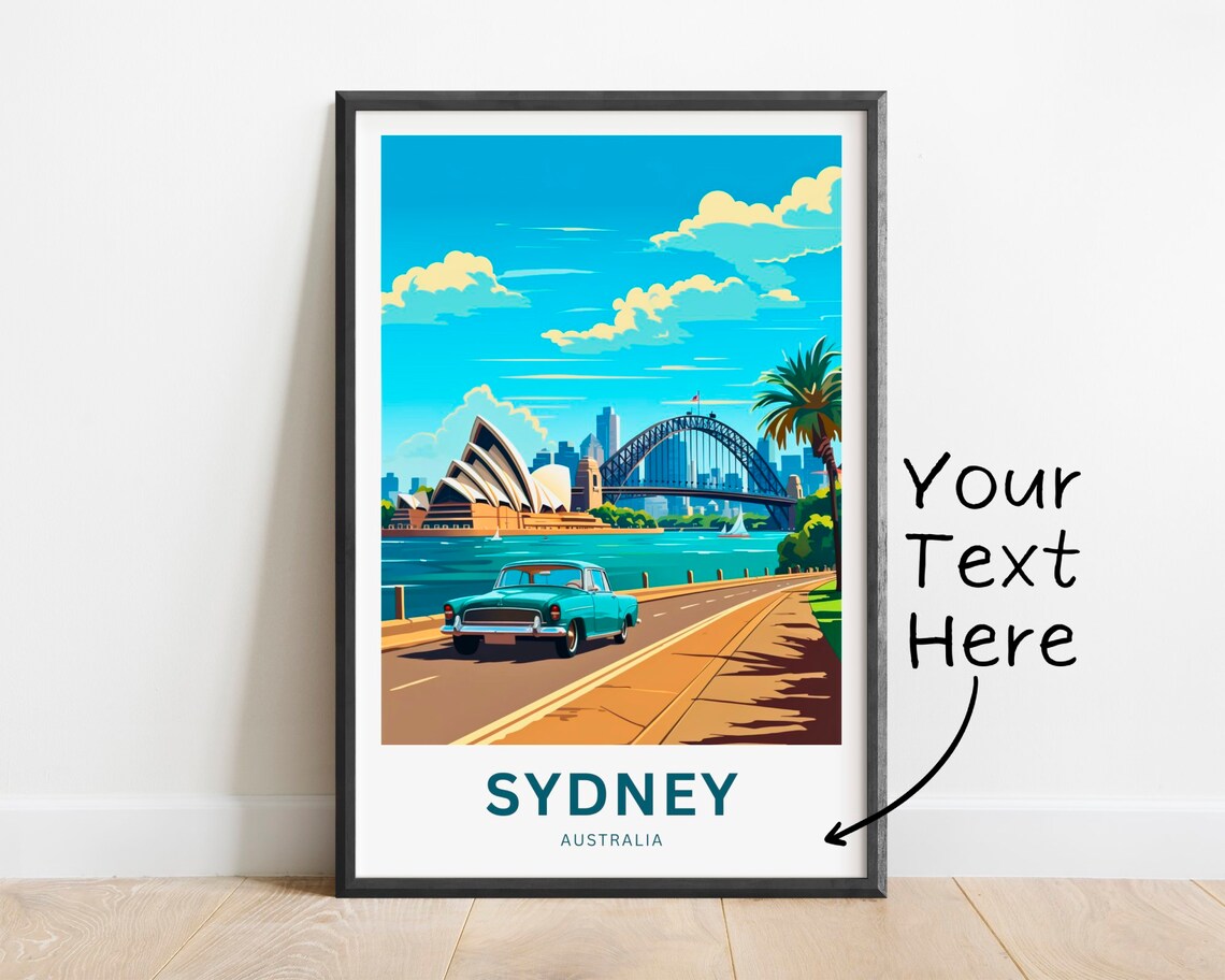 Personalized Sydney Opera House Vintage Car Custom Travel Poster