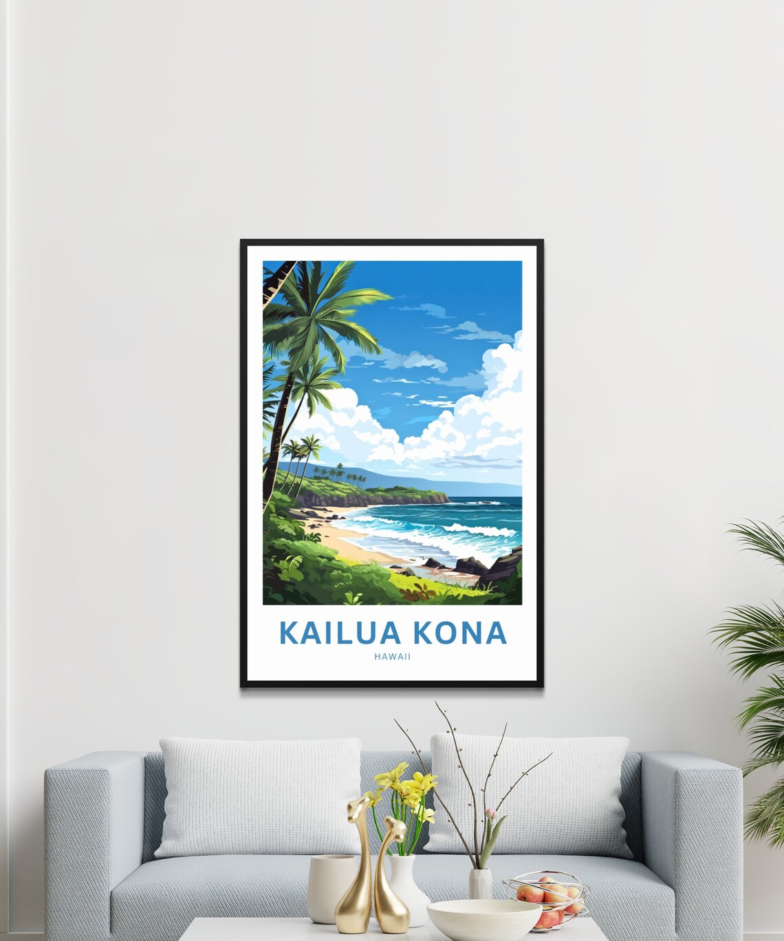 Personalized Kailua Kona Hawaii Tropical Palm Beach Travel Poster - Image 3