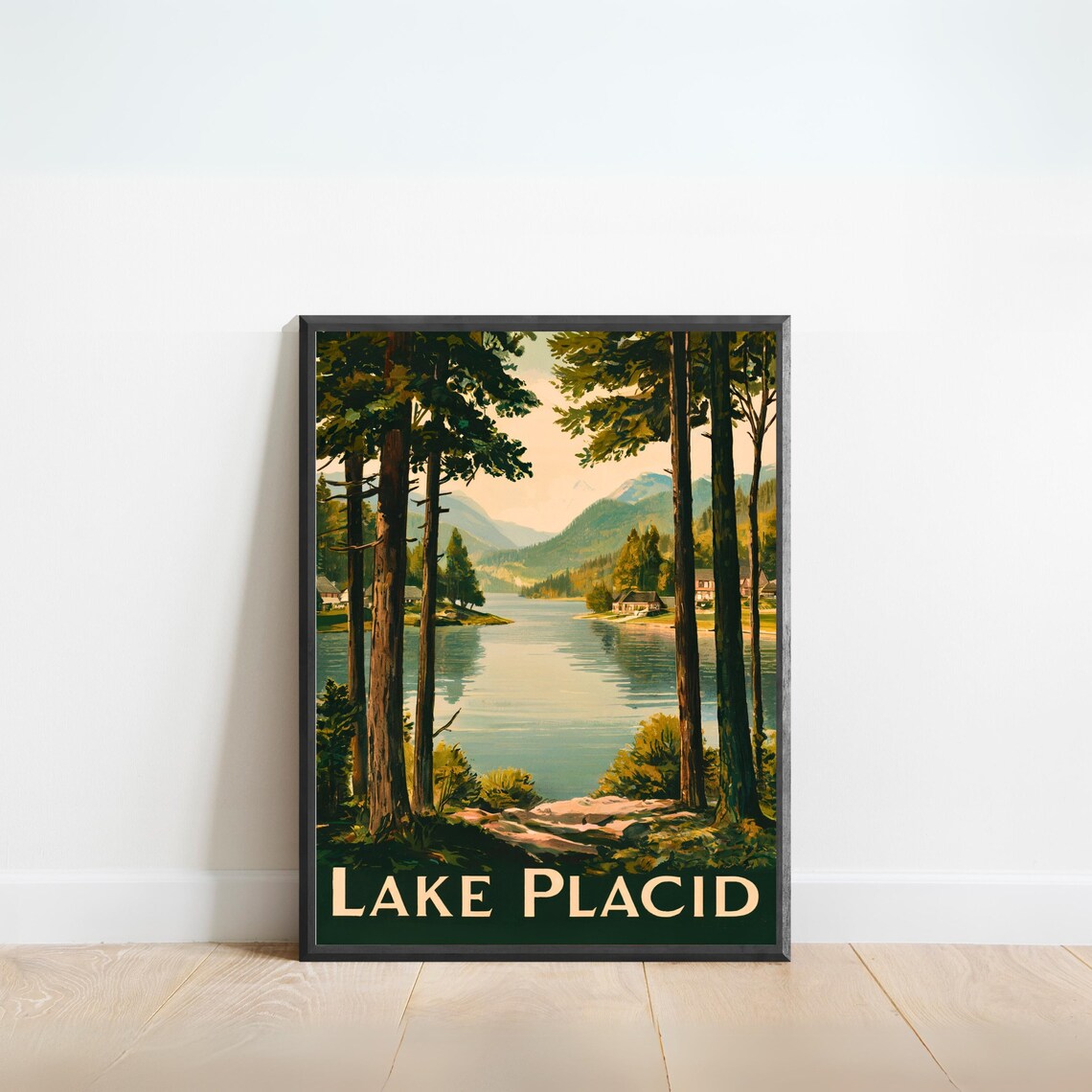 Lake Placid Pine Forest Lake Vintage Retro Style Travel Poster