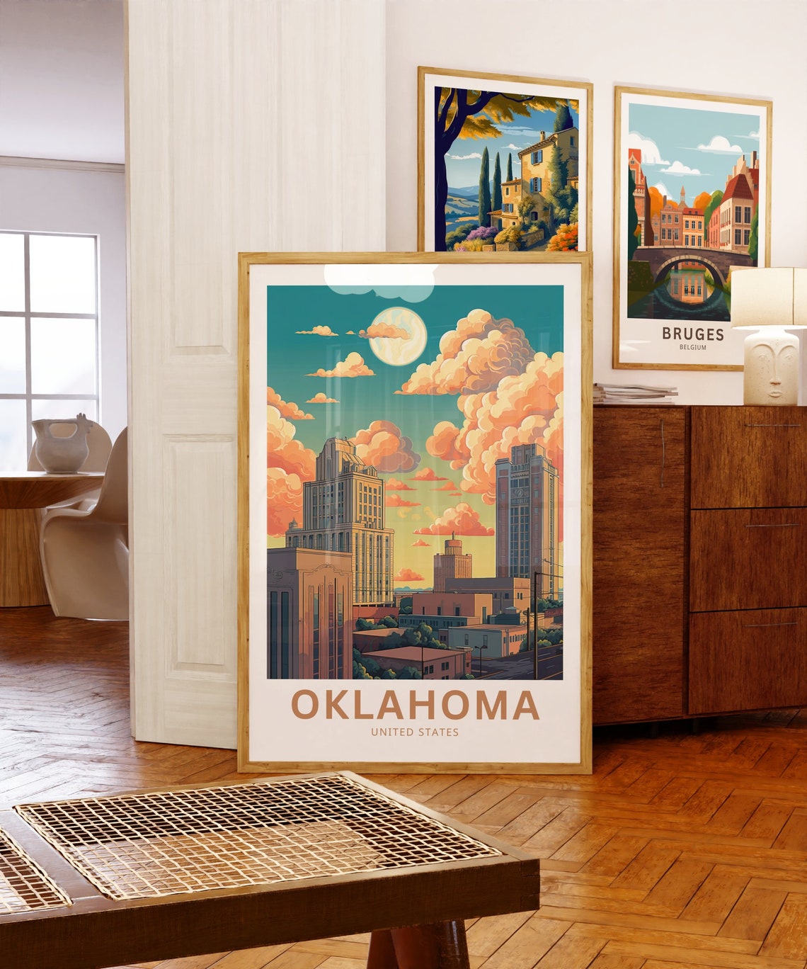 Personalized Oklahoma Skyline Full Moon Sunset Travel Poster - Image 5