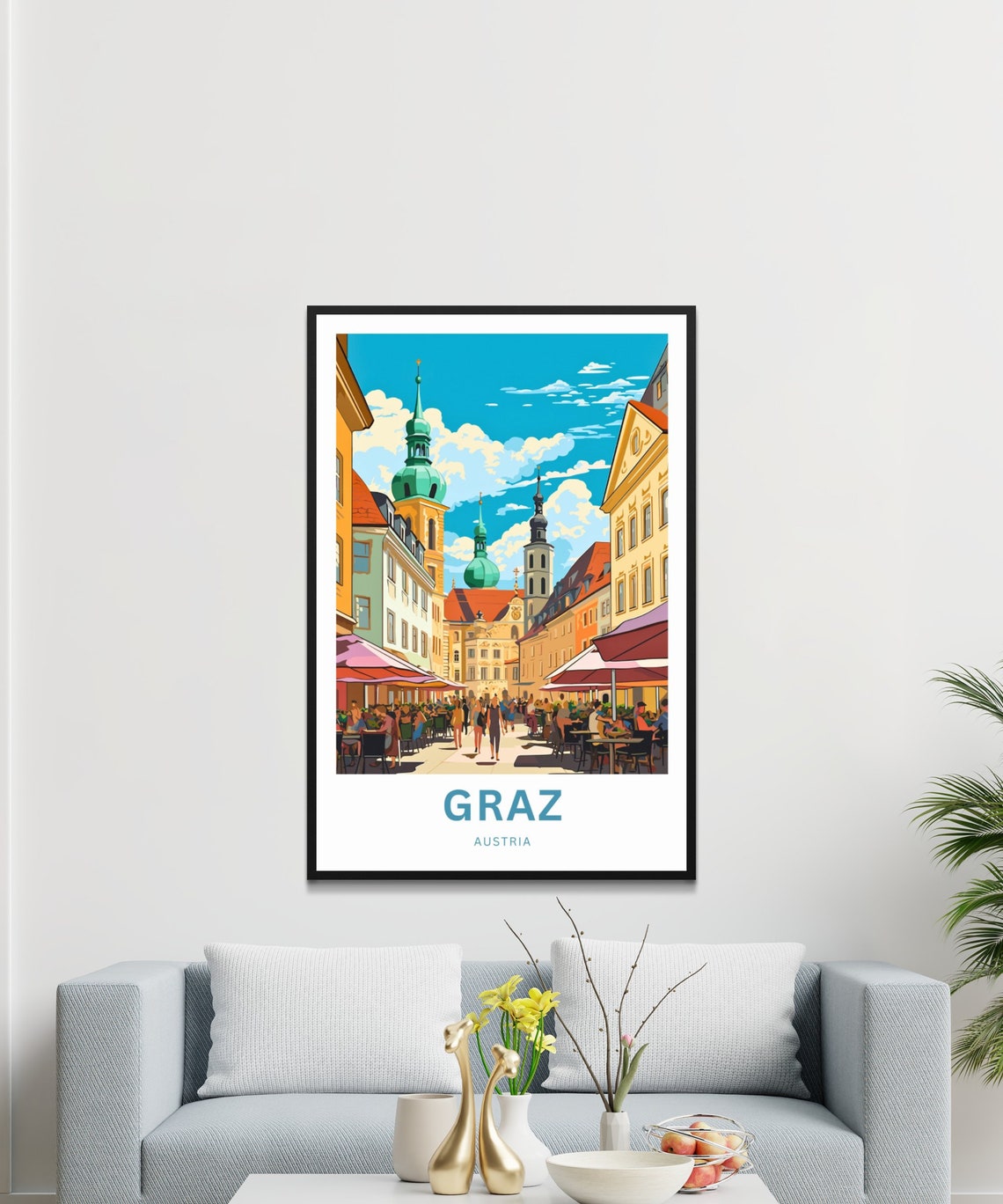 Graz Austria Cafe Street Baroque Spires Custom Travel Poster - Image 3