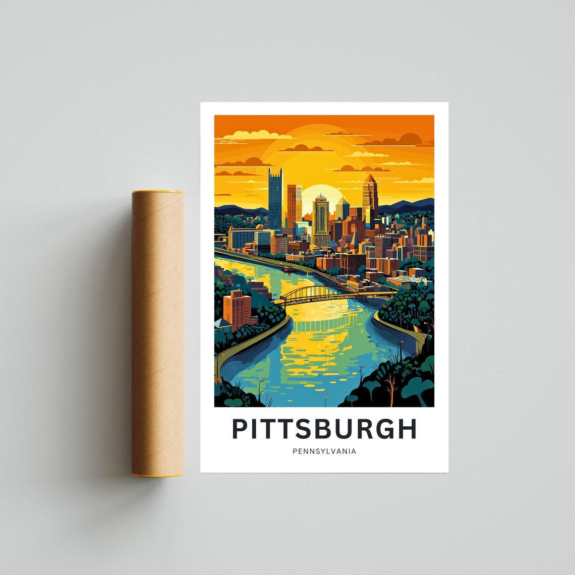 Personalized Pittsburgh Pennsylvania Sunset City River Bend Poster - Image 4