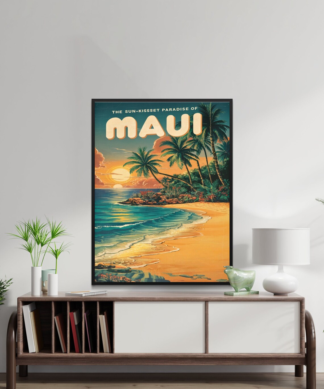 Maui Hawaii Sun Kissed Paradise Sunset Beach Palm Vintage Poster - Image 2