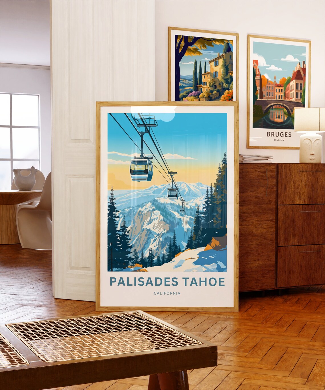 Palisades Tahoe California Gondola Snowy Slopes Travel Poster - Image 3