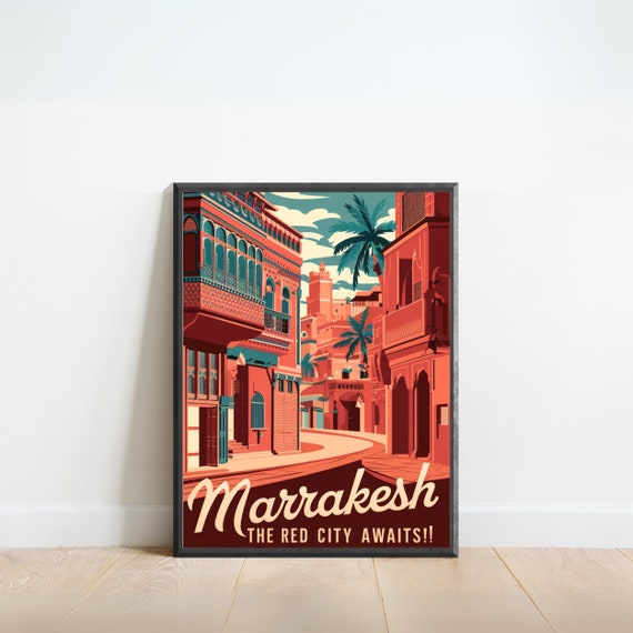 Marrakesh Vintage Travel Poster Marrakesh Vintage Print Morocco Wall Art Framed Present Gift Morocco Present