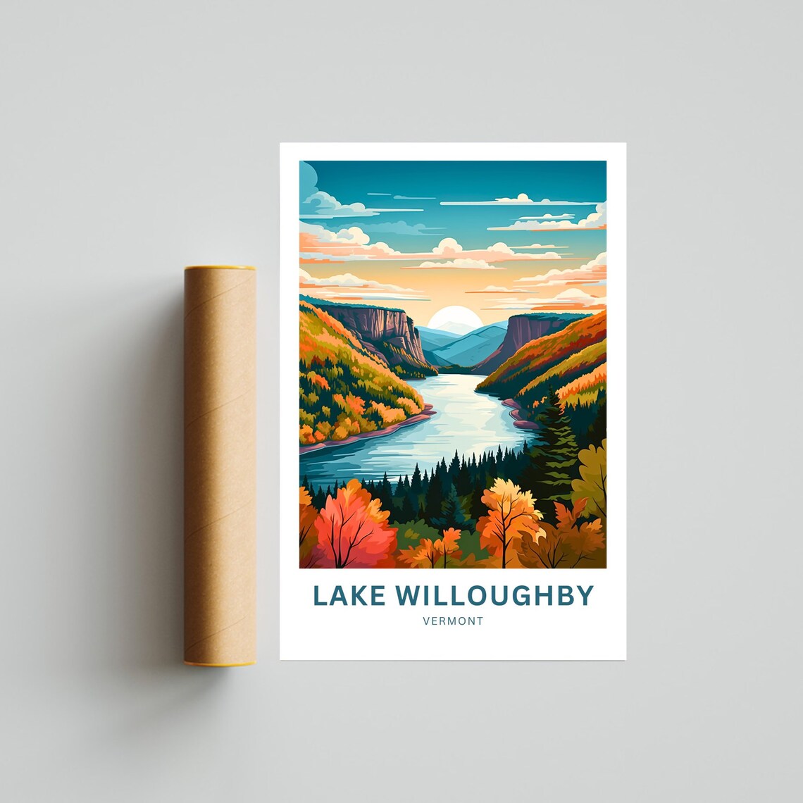 Personalized Lake Willoughby Vermont Poster with Sunset Lake View Art - Image 4