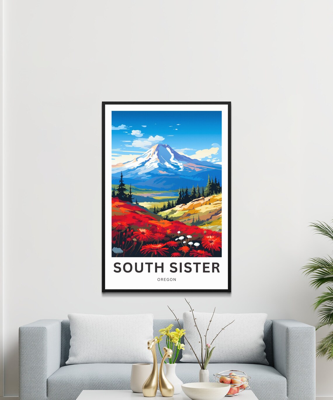 South Sister Oregon Autumn River Forest Valley Travel Poster - Image 3