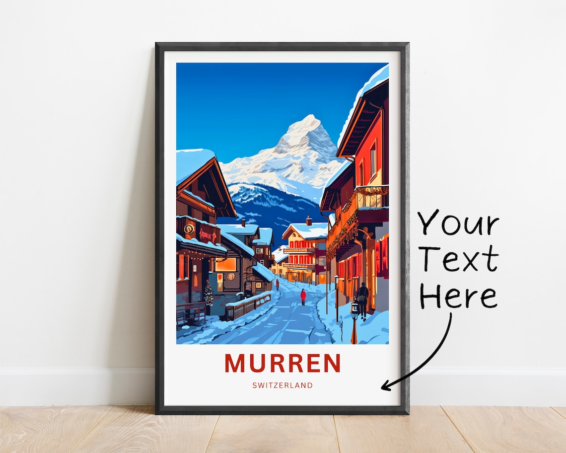 Personalized Murren Switzerland Snowy Village Street Travel Poster