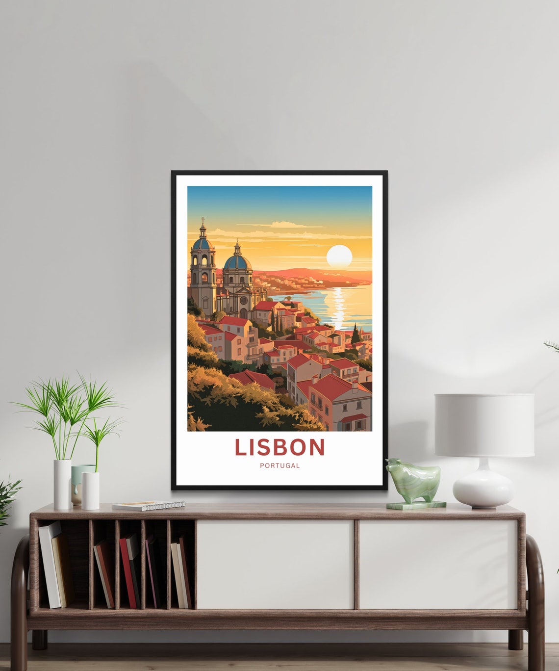Lisbon Portugal Sunset Red Rooftops Domed Church Travel Poster - Image 2