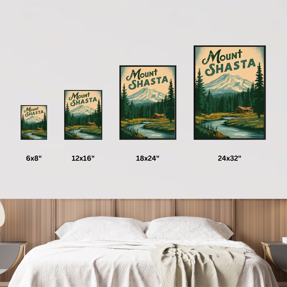 Mount Shasta California Rustic Cabin Creek Distressed Vintage Poster - Image 3