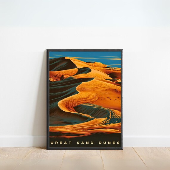 Great Sand Dunes Colorado Golden Desert Ridges Vintage Poster