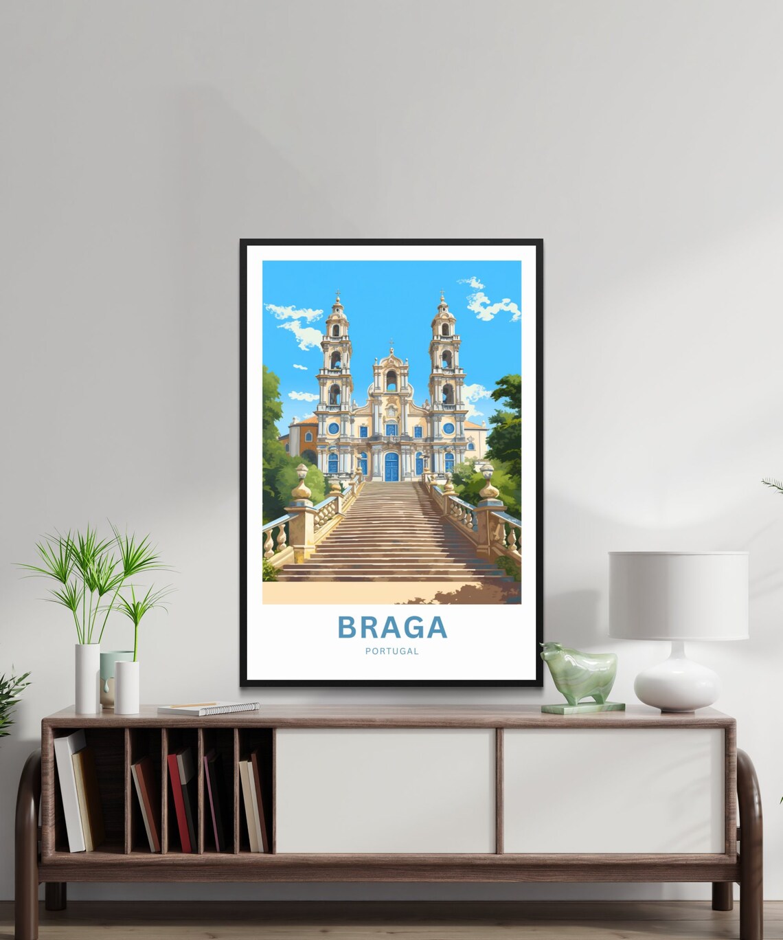 Braga Portugal Baroque Staircase Church Vintage Travel Poster - Image 2