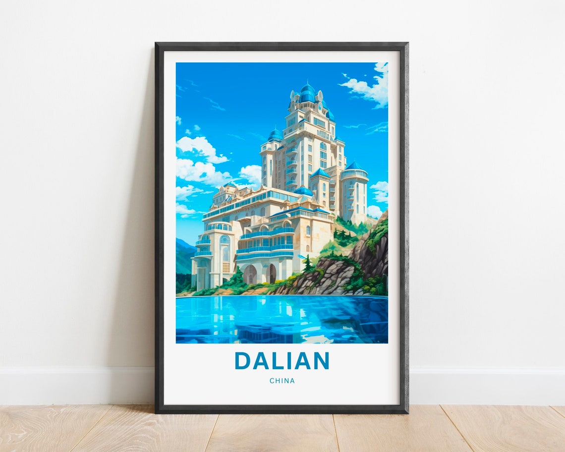 Dalian China Grand Waterfront Castle Hotel Vintage Travel Poster