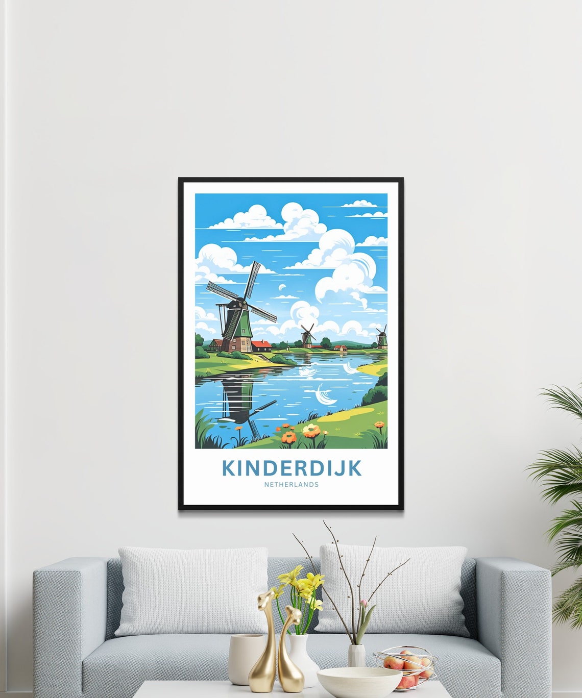 Kinderdijk Netherlands Windmill Canal Personalized Text Poster - Image 2