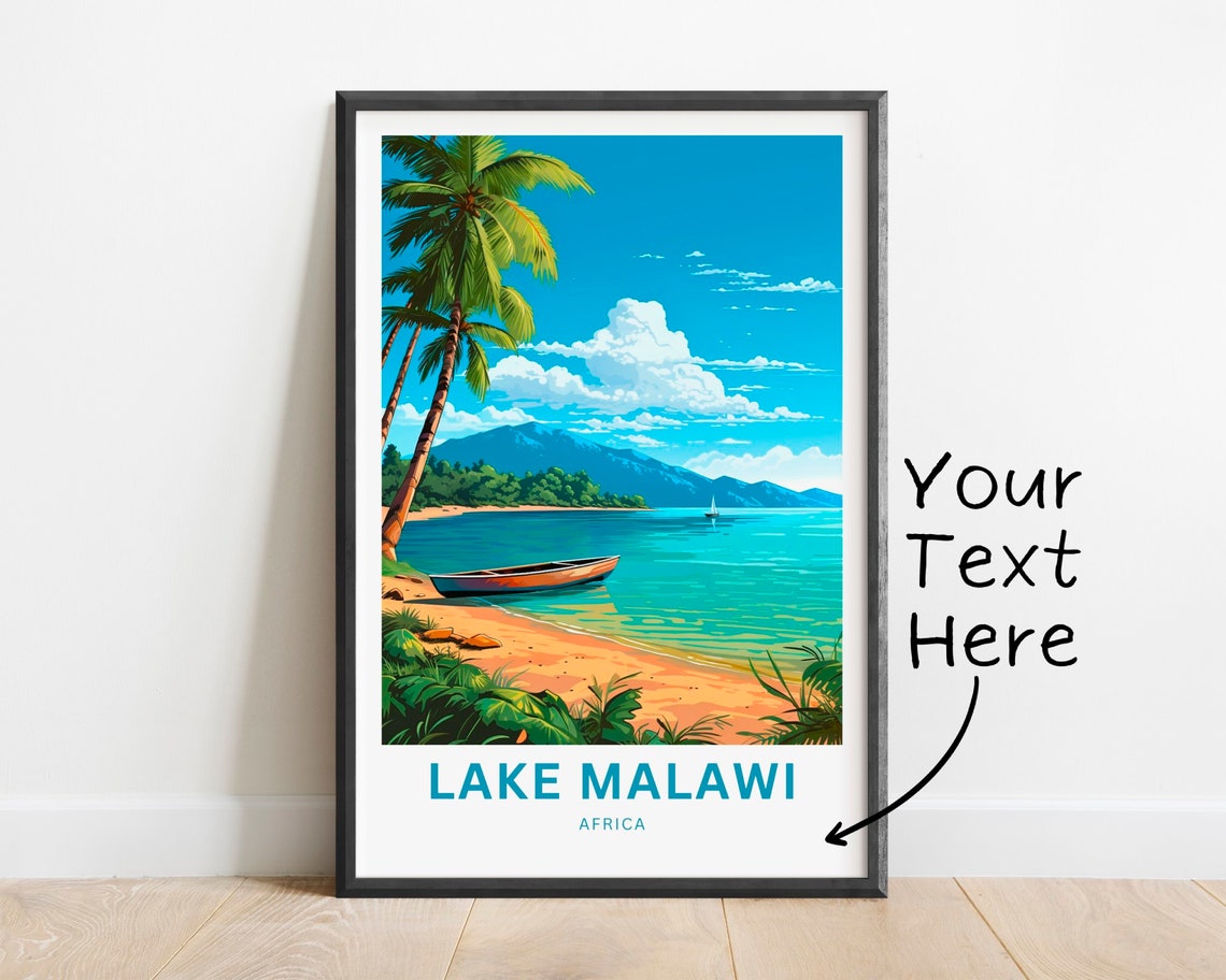 Lake Malawi Africa Tropical Palm Beach Personalized Travel Poster