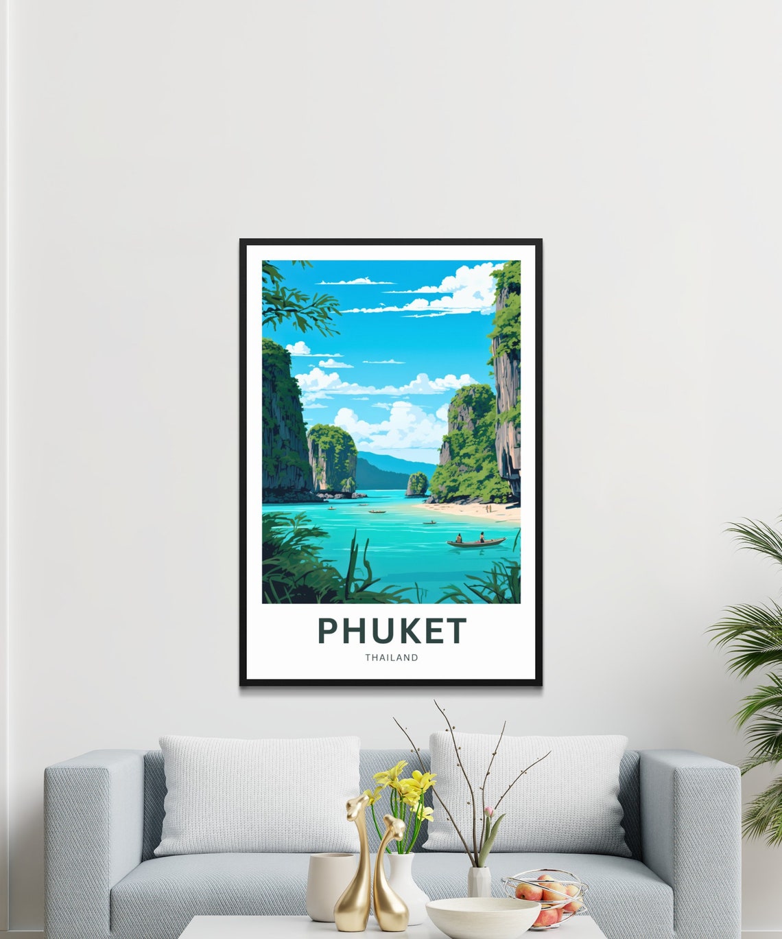 Phuket Thailand Karst Cliffs Bay Longtail Boats Travel Poster - Image 3