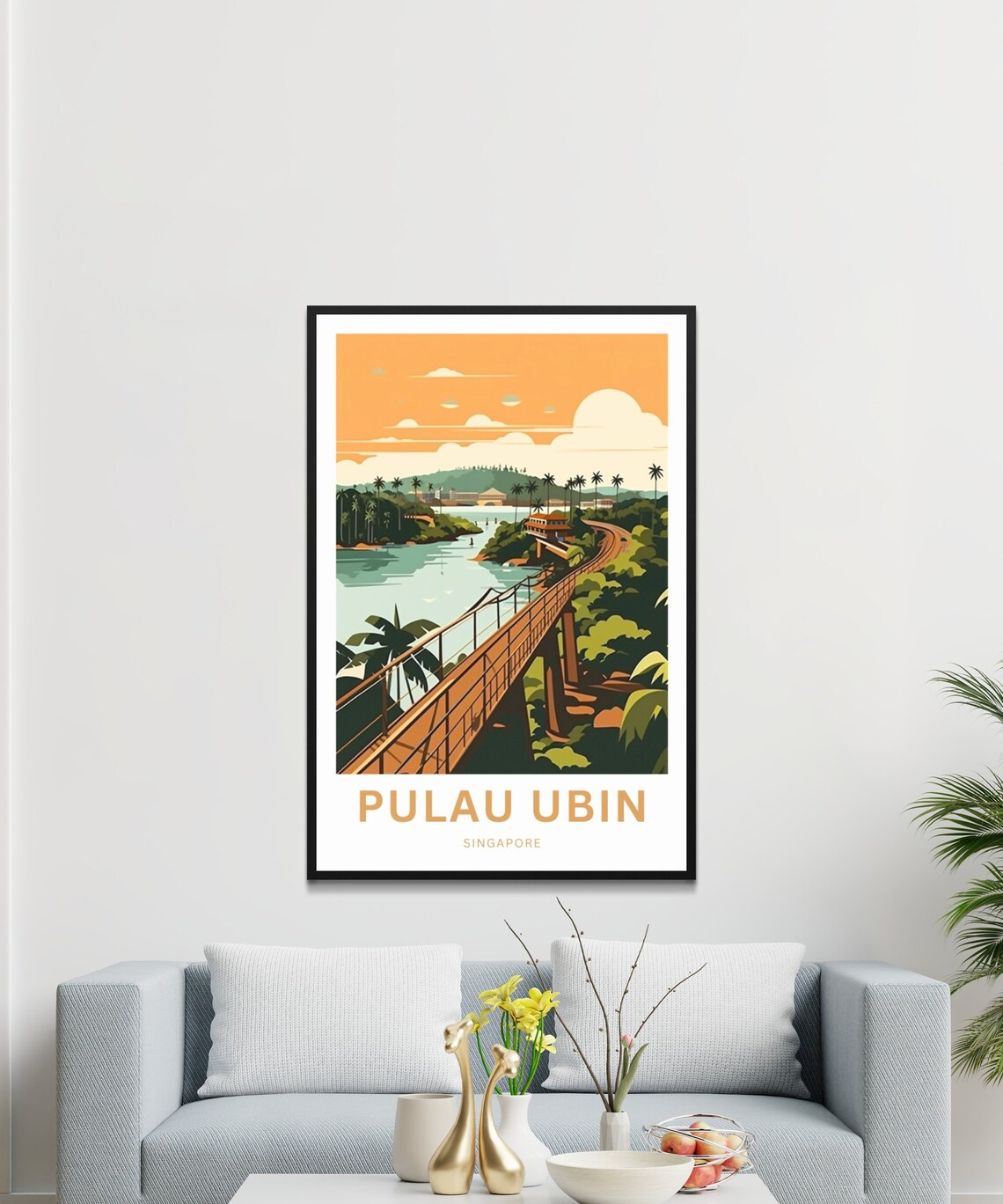 Pulau Ubin Singapore Sunset Boardwalk Palm Trees Island Travel Poster - Image 3