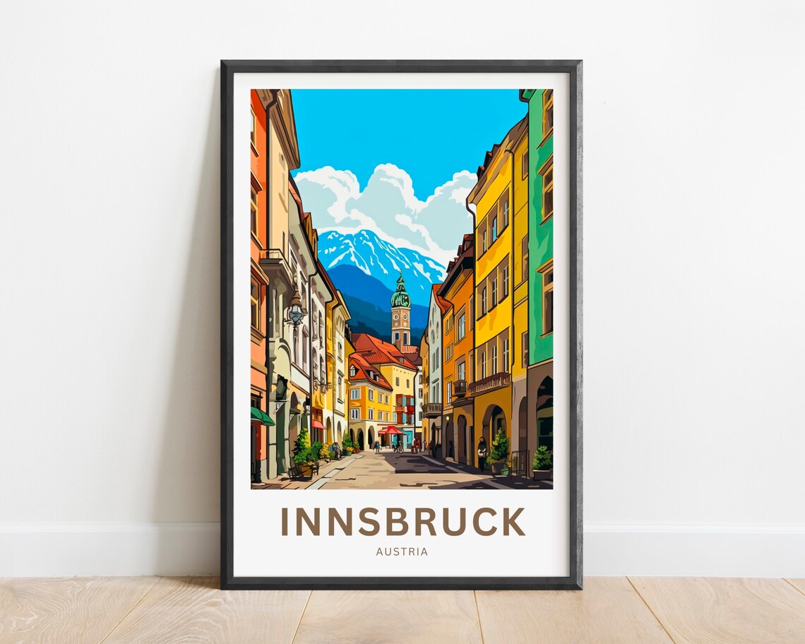 Innsbruck Austria Old Town Street Alpine Mountain View Travel Poster