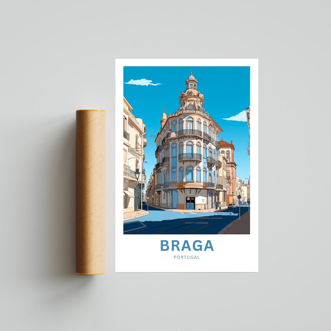 Personalized Braga Portugal Historic Street Custom Text Poster - Image 4