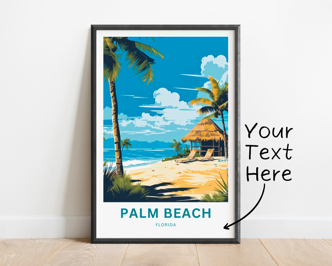 Palm Beach Florida Custom Text Tropical Beach Hut Travel Art Poster