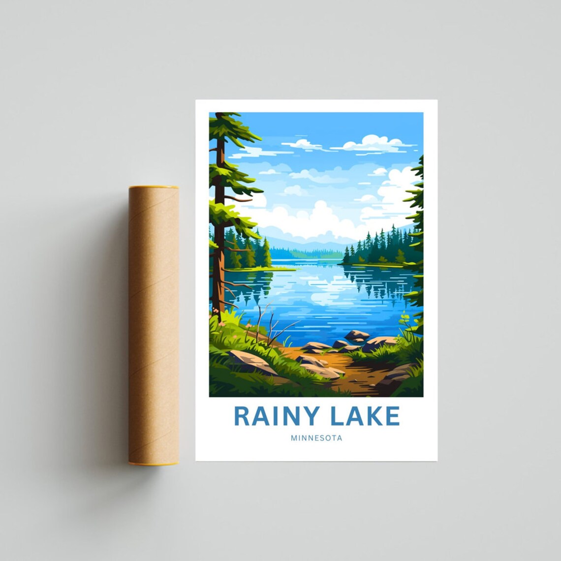 Rainy Lake Minnesota Forest Reflection Rocky Shores Travel Poster - Image 4