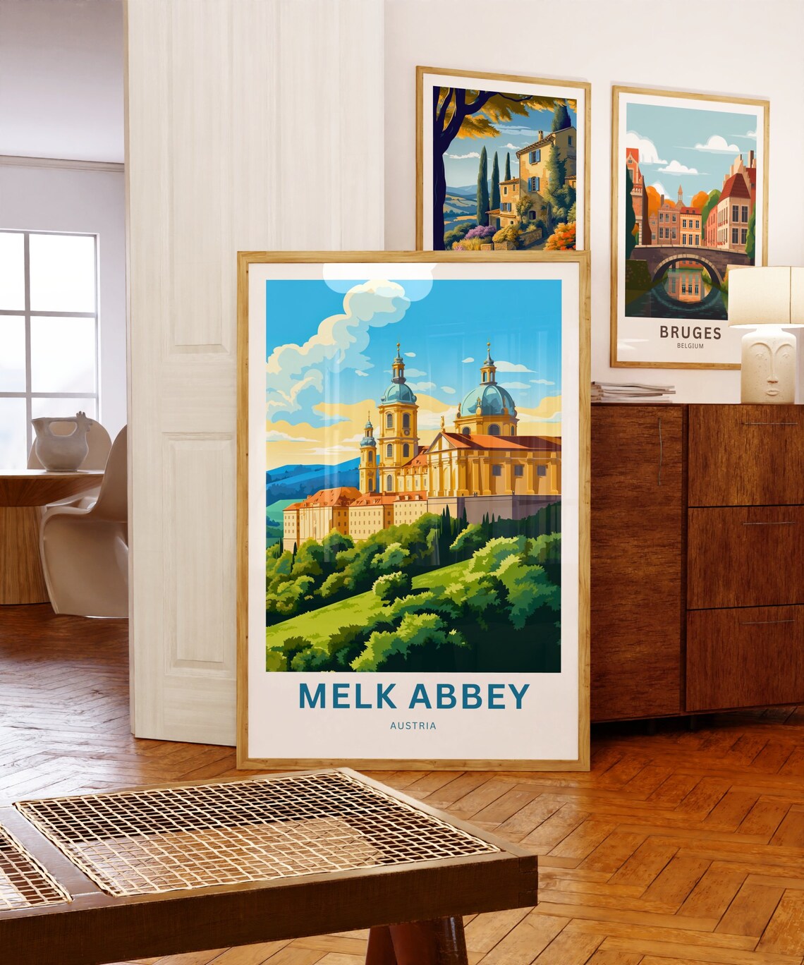 Melk Abbey Austria Hilltop Monastery River Valley Travel Poster - Image 3