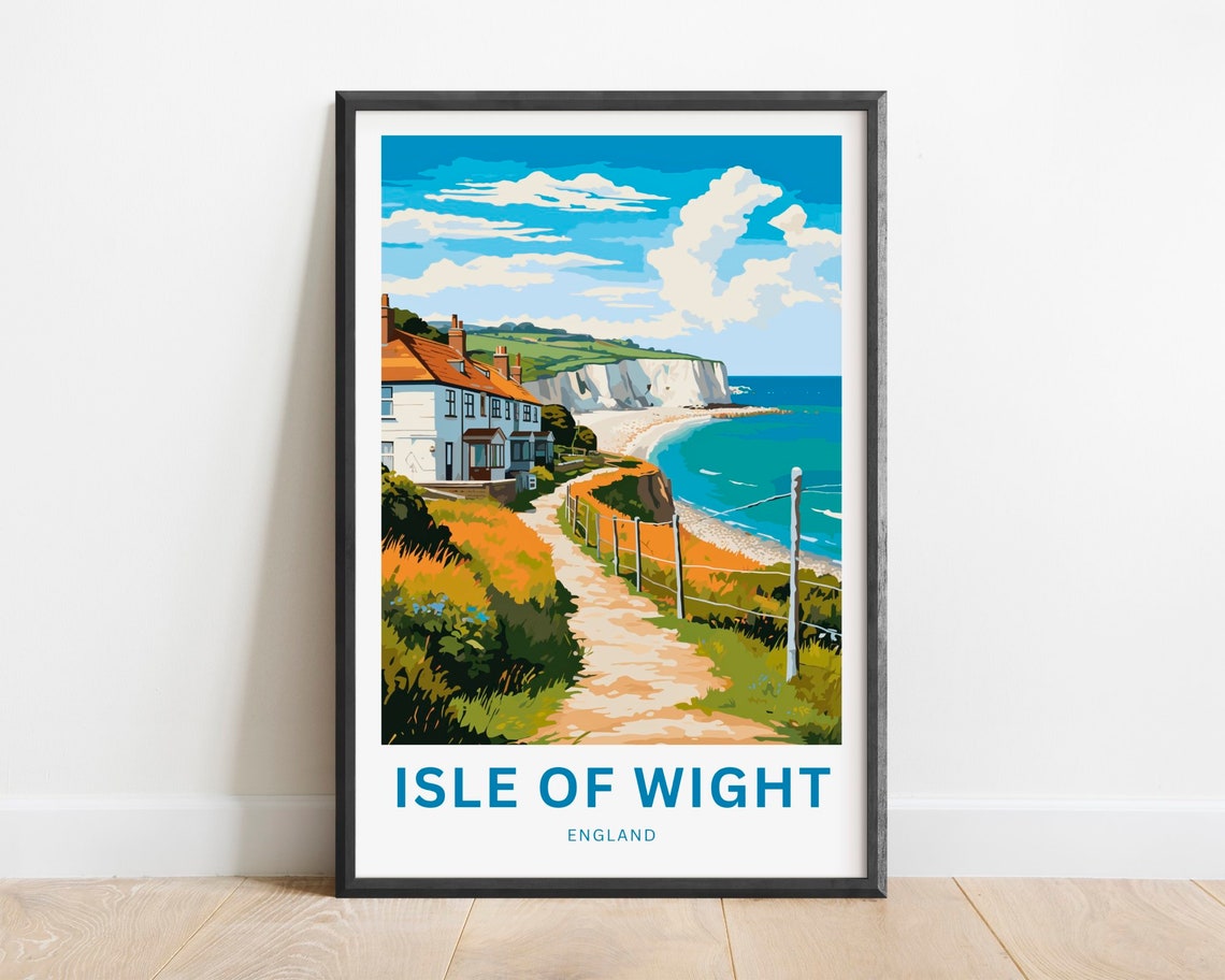 Isle of Wight England Chalk Cliffs Coastal Cottage Scene Poster